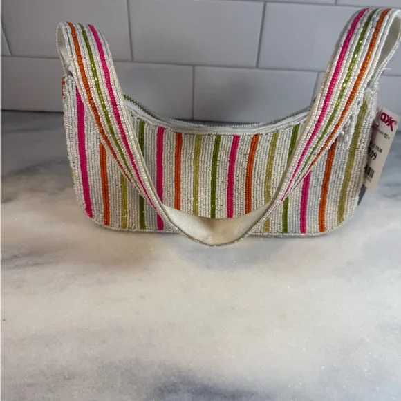 Viral Handcrafted in India Colorful Striped Beaded Shoulder Bag Jellyfish Charm - Picture 4 of 8